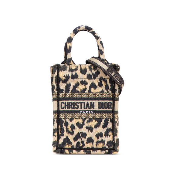 Pre-Loved Dior Mizza Mini Embroidered Canvas Leopard Vertical Book Tote - Picture 1 of 10